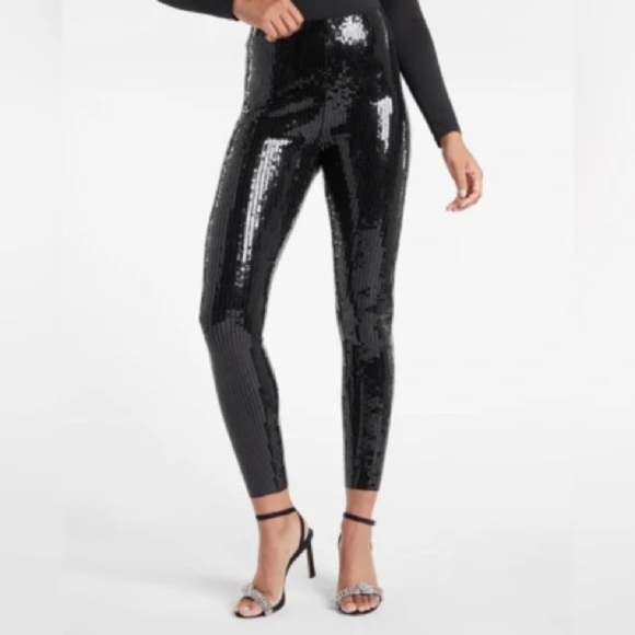 Vintage Avenue Montaigne Glamorous Black Sequin Cassis Leggings Size 4 Small S - Picture 1 of 11
